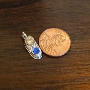 Tiny Silver and Blue Baby Bootie Pendant